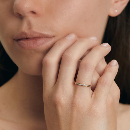 Memory ring 750/18K geel goud Diamant 0.25 ct, 50 Steen, w-si