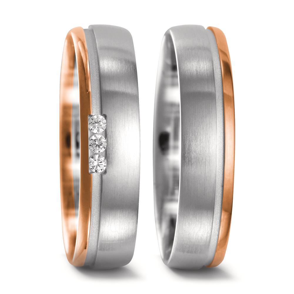 Partnerring 750/18K witgoud, 750/18K rood goud Diamant 0.045 ct, 3 Steen, w-si