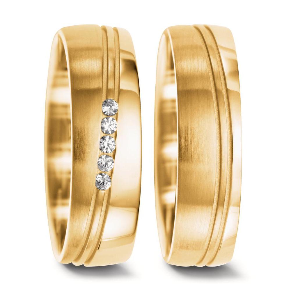 Partnerring 750/18K geel goud Diamant 0.075 ct, 5 Steen, w-si