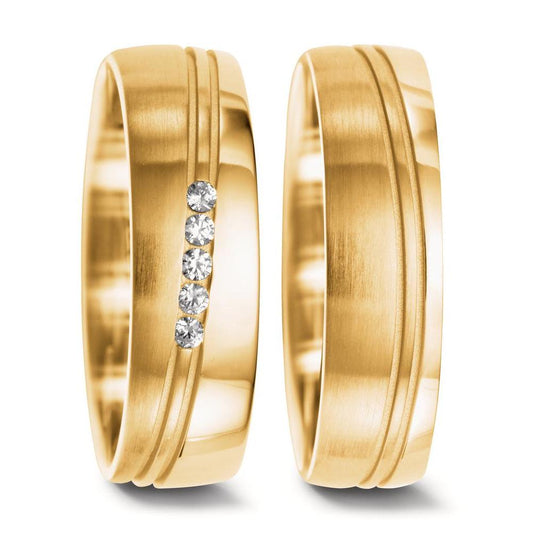 Partnerring 750/18K geel goud Diamant 0.075 ct, 5 Steen, w-si