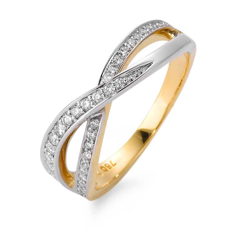 Ring 750/18K geel goud, 750/18K witgoud Diamant 0.25 ct, 38 Steen, w-si