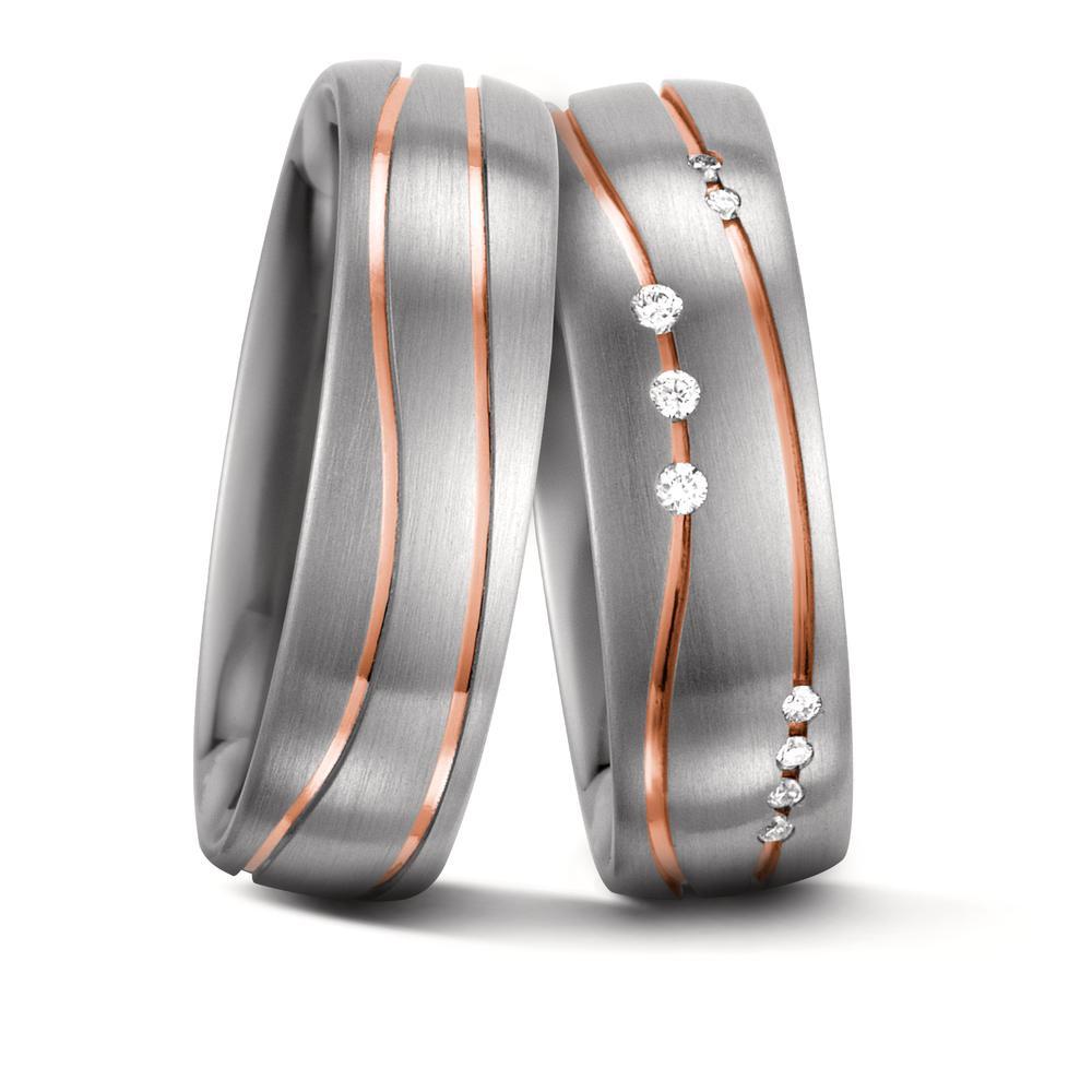 Partnerring 585/14K witgoud, 585/14K rood goud Diamant wit, 0.06 ct, 9 Steen, w-si