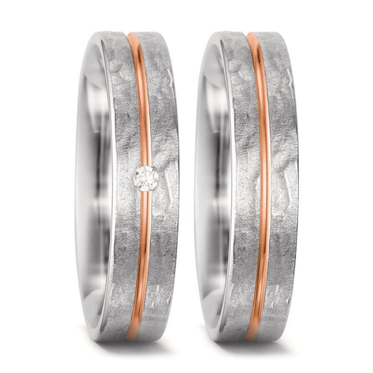 Partnerring 750/18K witgoud, 750/18K rood goud Diamant wit, 0.02 ct, tw-si