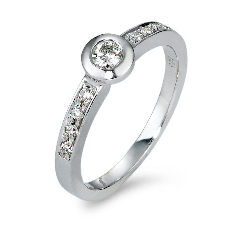 Solitaire ring 585/14K witgoud Diamant 0.25 ct, 9 Steen, w-si