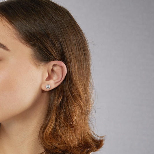 Oorknoppen 750/18K witgoud Diamant 0.39 ct, 34 Steen, w-si Ø7 mm