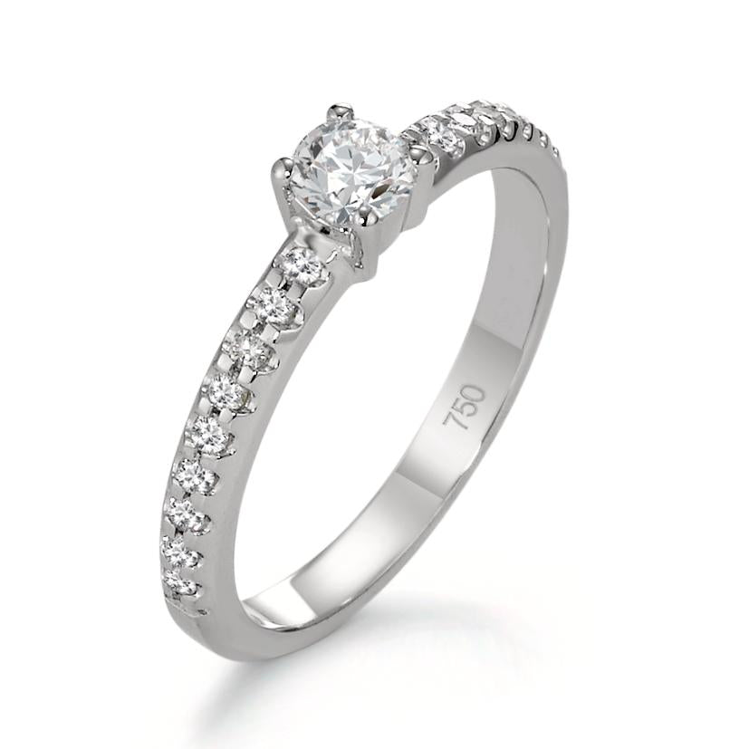 Solitaire ring 750/18K witgoud Diamant 0.35 ct, 19 Steen, w-si
