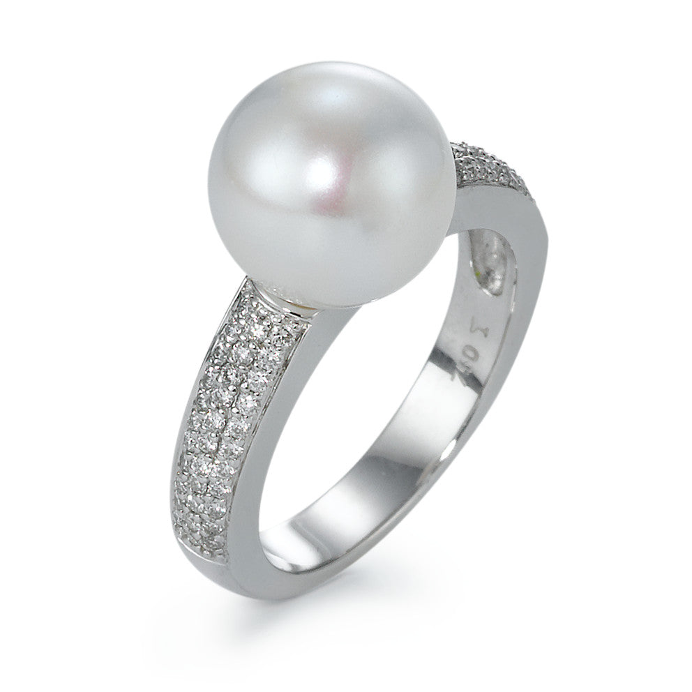 Ring 750/18K witgoud Diamant 0.32 ct, 66 Steen, w-si zoetwater Parel wit, 10 mm