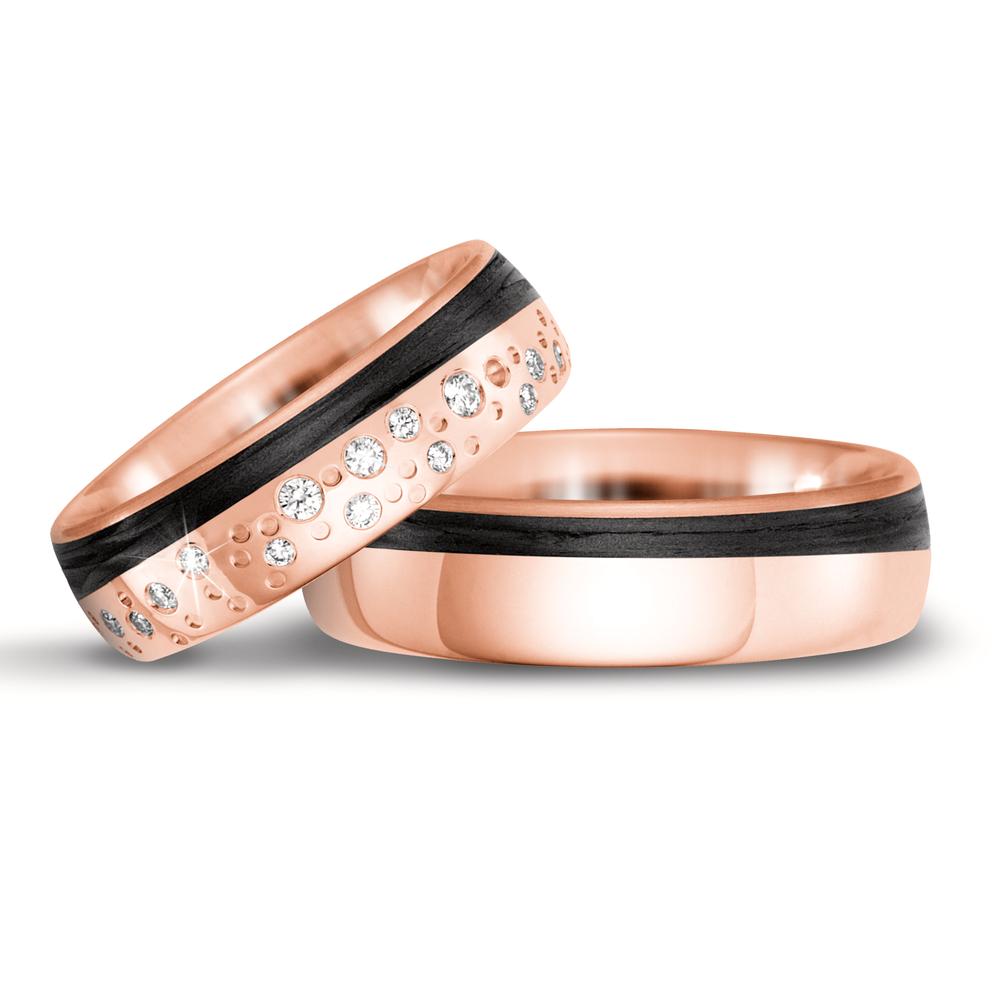 Partnerring 585/14K roségoud, Carbon