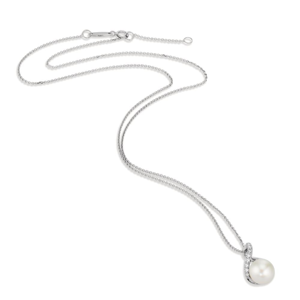 Collier met hanger 750/18K witgoud zoetwater Parel wit, 8 mm 42 cm