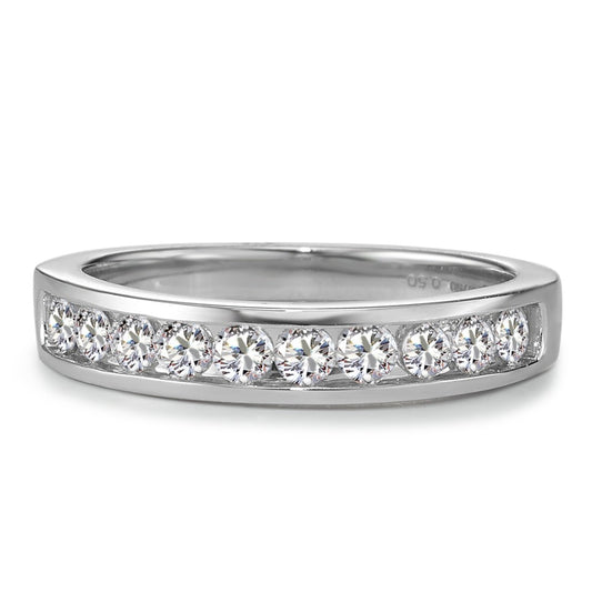 Memory ring 750/18K witgoud Diamant 0.50 ct, 10 Steen, w-si