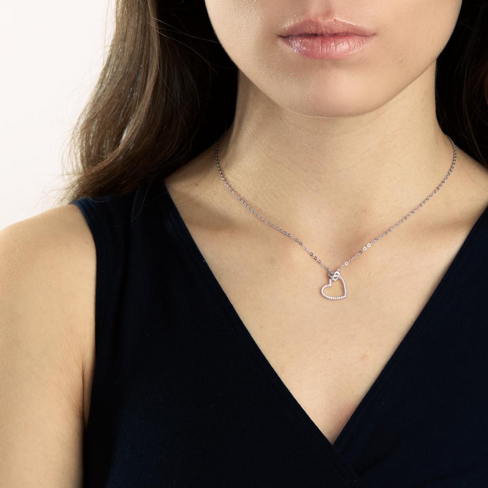 Collier Zilver Zirkonia Gerhodineerd Hart 40-45 cm
