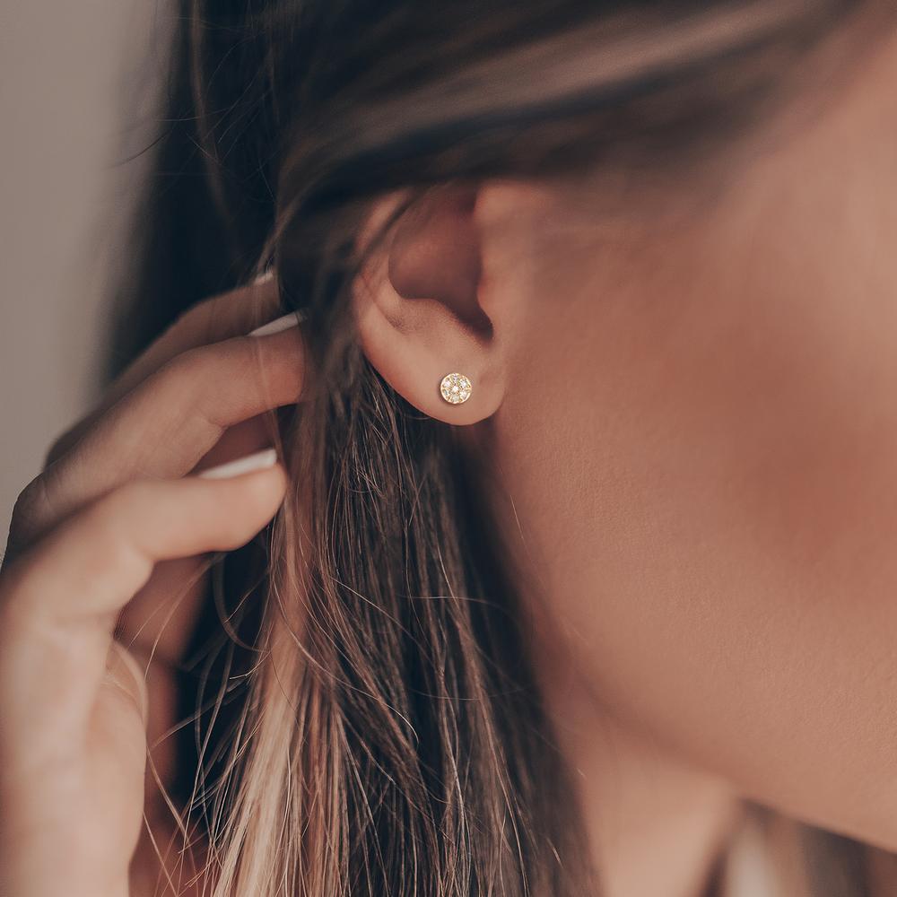 Oorknoppen 585/14K geel goud Diamant 0.05 ct, 14 Steen, w-si Ø3.5 mm