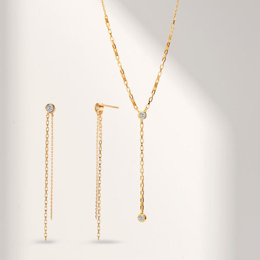 Collier Brons Zirkonia 2 Steen Verguld 40-45 cm