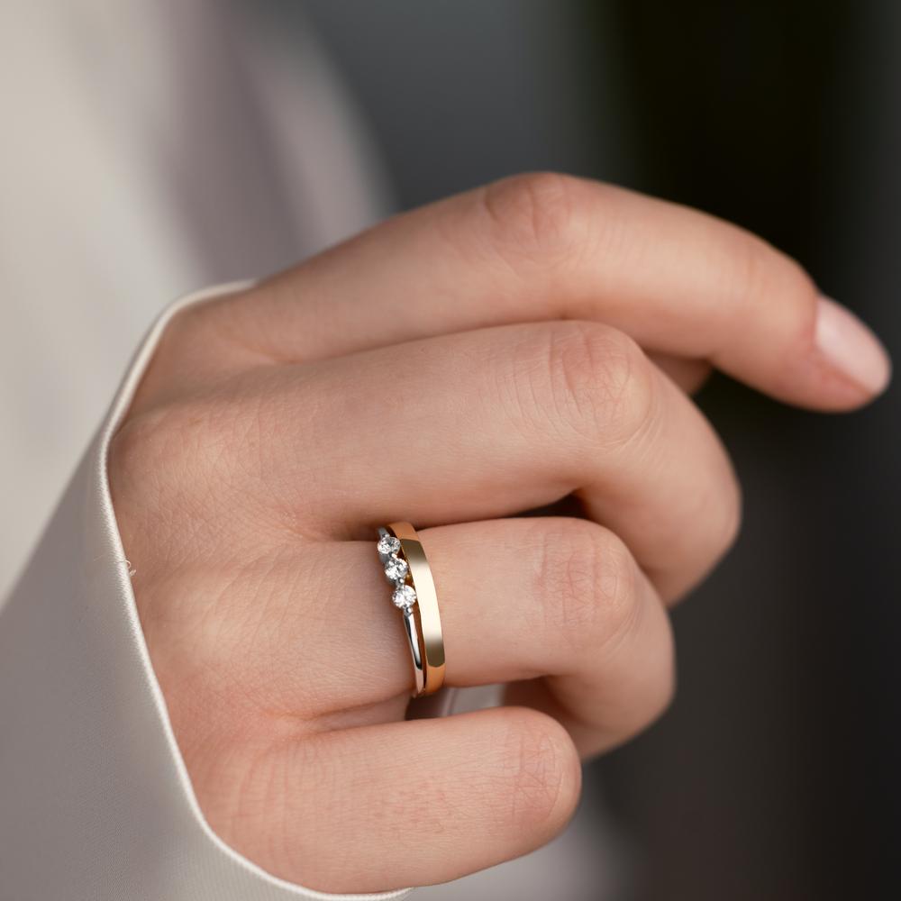 Ring 375/9K geel goud, 375/9K witgoud Zirkonia 3 Steen Bi-color