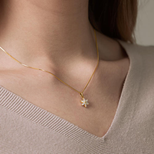 Hanger 375/9K geel goud Zirkonia 6 Steen Bloem Ø9.5 mm