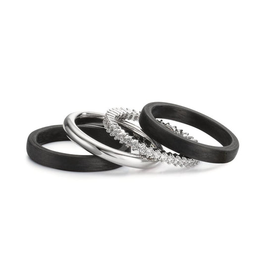 Ring set 750/18K witgoud, Carbon Zirkonia