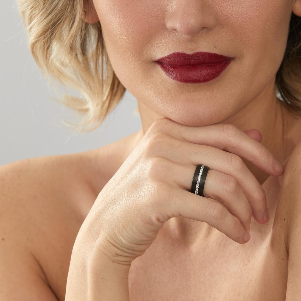 Ring set 750/18K witgoud, Carbon Diamant 0.75 ct, w-si