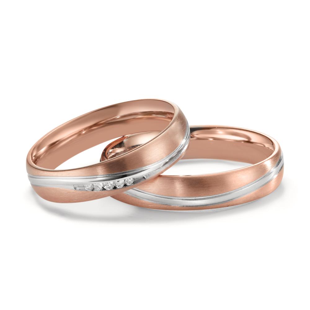 Partnerring 750/18K witgoud, 750/18K rood goud Diamant 0.036 ct, 5 Steen, w-si