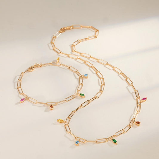 Collier Brons Zirkonia kleurrijk, 5 Steen