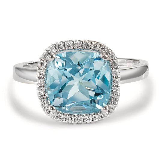 Ring 750/18K witgoud Diamant 0.14 ct, w-si, Topaas blauw, 0.69 ct Ø12 mm