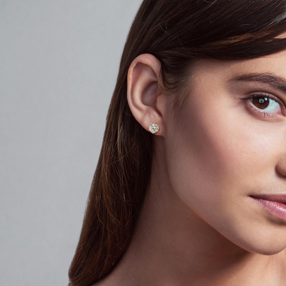 Oorknoppen 750/18K geel goud Diamant laboratorium gegroeid 1 ct, 2 Steen, w-si Ø5.5 mm