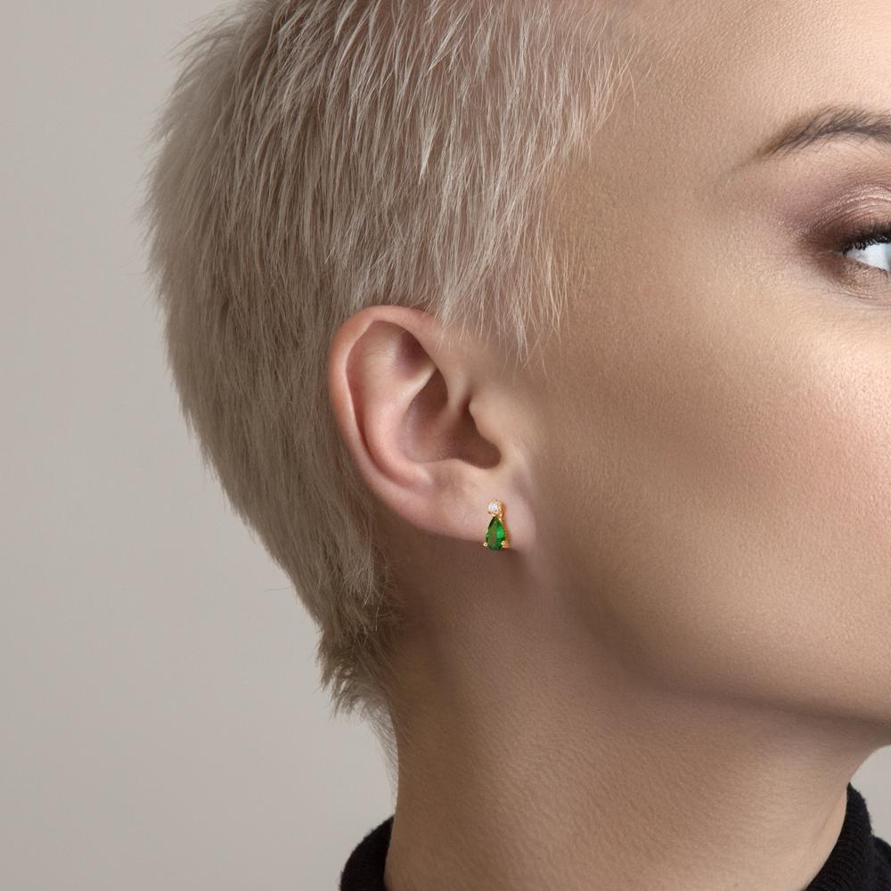 Oorknoppen 750/18K geel goud Granaat groente, 2 Steen, Diamant 0.05 ct, w-si