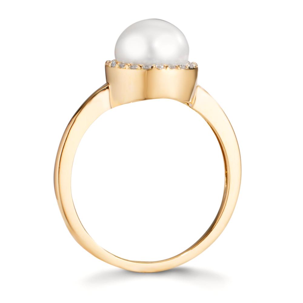 Ring 750/18K geel goud Diamant 0.125 ct, w-si zoetwater Parel 7-7.5 mm