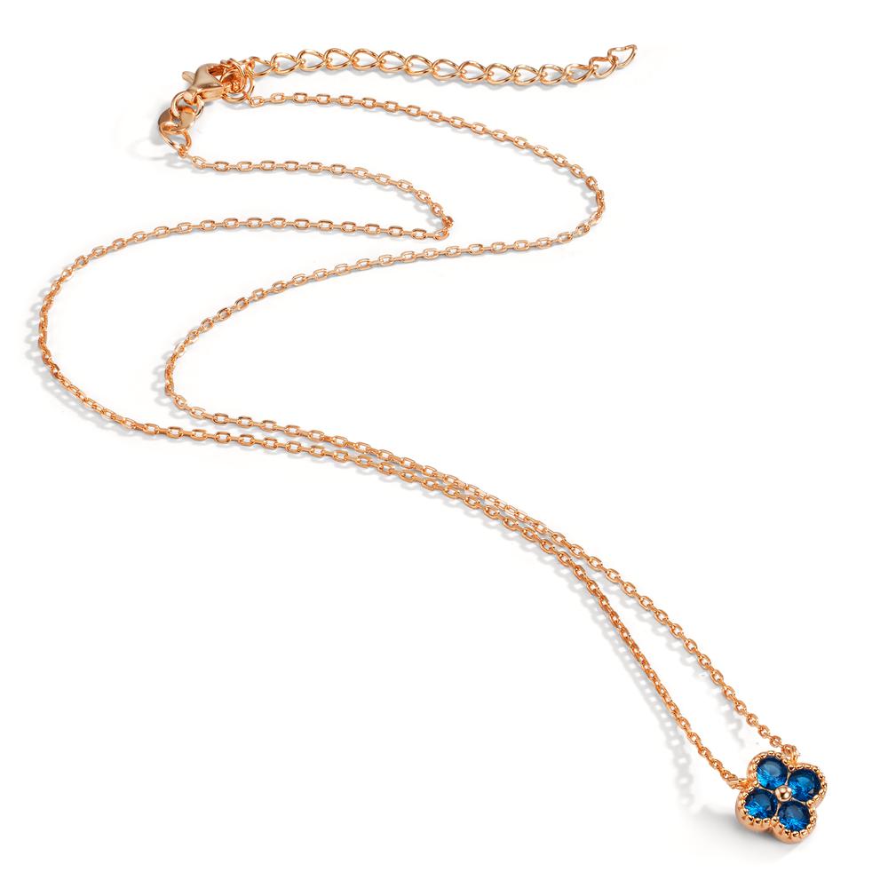 Collier Zilver Zirkonia saffierblauw, 4 Steen Rosé Verguld Bloem 40-45 cm
