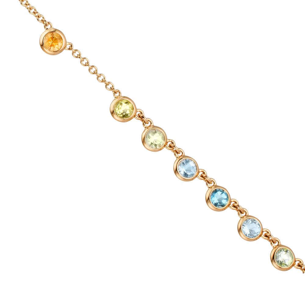 Collier 750/18K geel goud Citrien 0.20 ct, 2 Steen, Amethist groente, 0.30 ct, 4 Steen, Peridoot 0.13 ct, 2 Steen, Topaas 0.43 ct, 3 Steen, Kwarts 0.12 ct, 2 Steen 40-45 cm