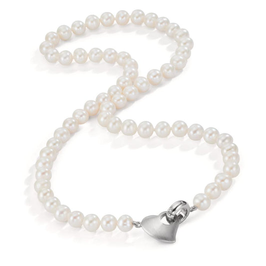 Collier Zilver Gerhodineerd zoetwater Parel 6-7 mm Hart 45 cm