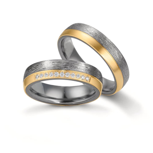 Partnerring 999 Tantaal, 585/14K geel goud Diamant 0.11 ct, 11 Steen, w-si