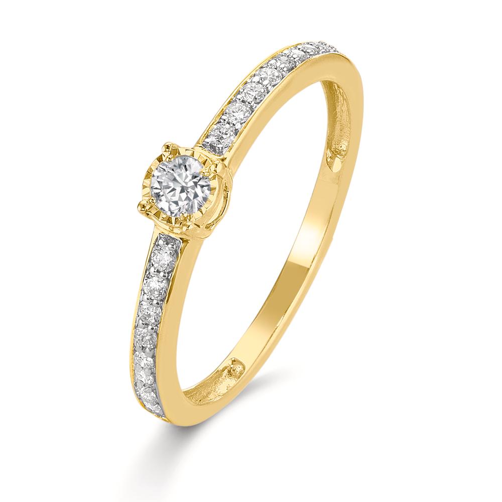 Solitaire ring 375/9K geel goud Diamant 0.20 ct, 19 Steen, w-si