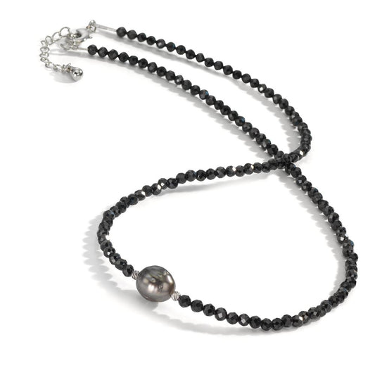 Collier Roestvrijstaal Spinel zwart, 3 mm Tahiti Parel, 9.5 mm 43-47 cm