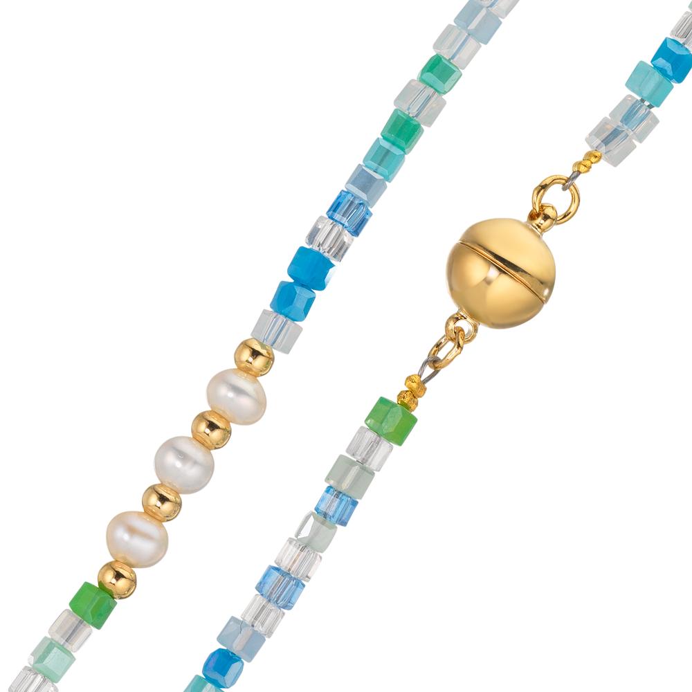 Collier Roestvrijstaal Kristal Geel IP-gecoat zoetwater Parel, 5 Parels, 4.5 mm 43 cm