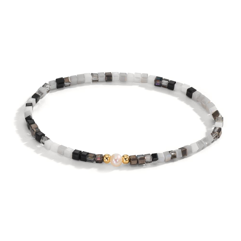 Armband Roestvrijstaal Kristal Geel IP-gecoat zoetwater Parel 4-4.5 mm 17 cm