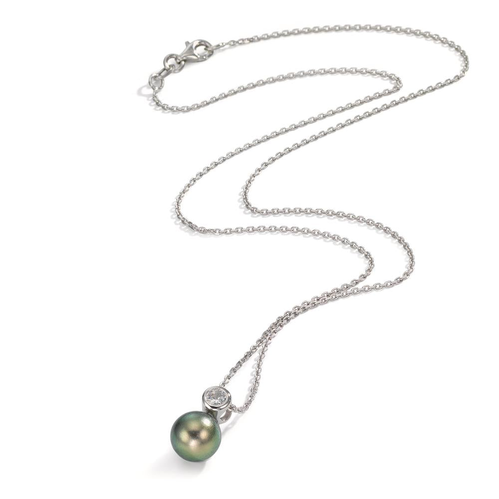 Collier Zilver Zirkonia Gerhodineerd Tahiti Parel 8-9 mm 45 cm