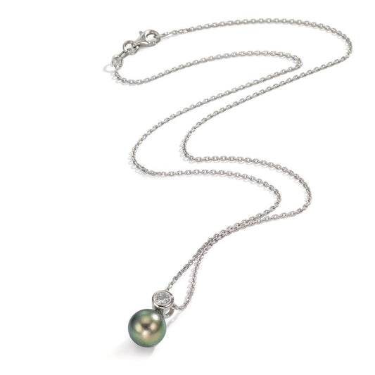 Collier Zilver Zirkonia Gerhodineerd Tahiti Parel 8-9 mm 45 cm