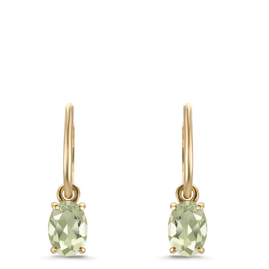 Oorringen creolen met hanger 375/9K geel goud Amethist groente, 2 Steen