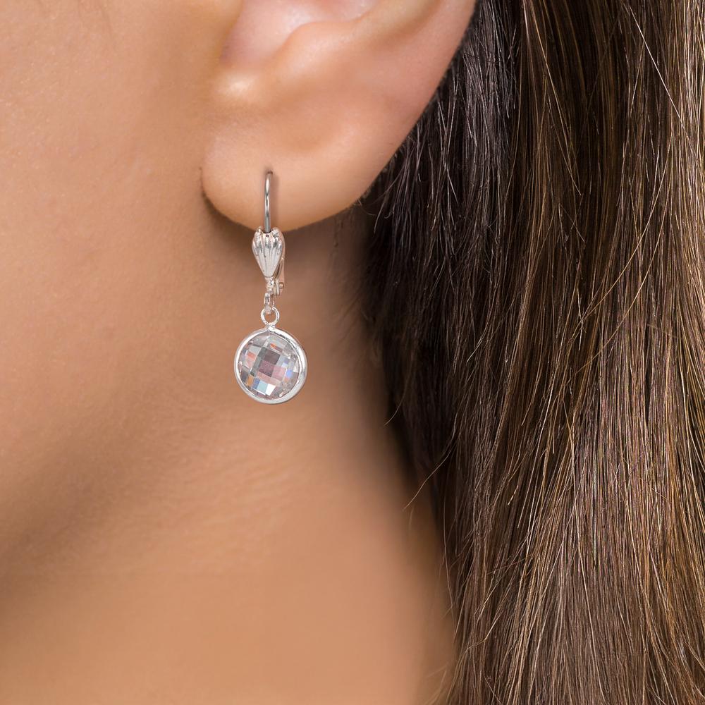 Oorbellen Anti-allergisch Zirkonia wit, 2 Steen, 8 mm