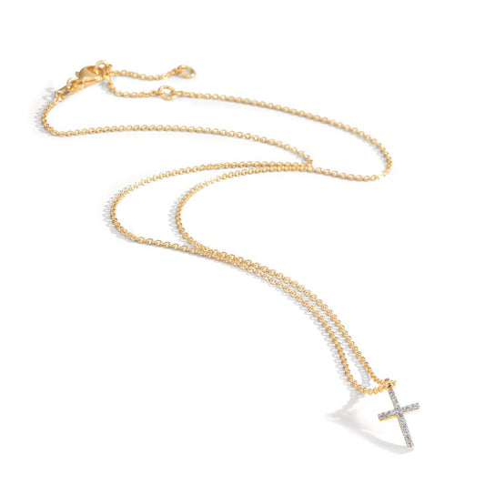 Collier 375/9K geel goud Zirkonia 16 Steen Kruis 38-42 cm