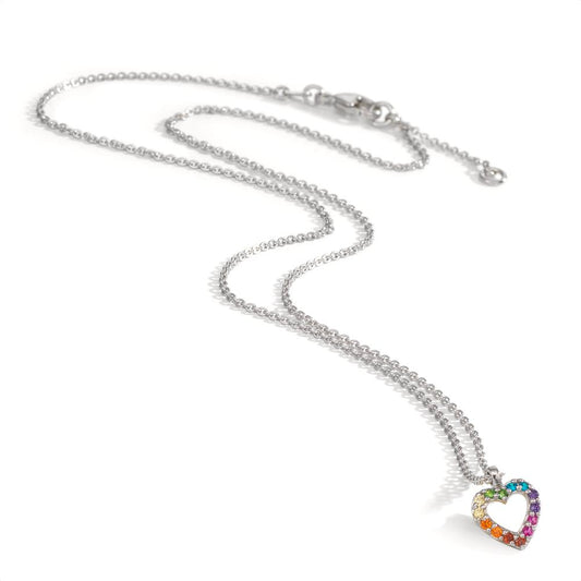 Collier met hanger Zilver Zirkonia regenboog gekleurd Gerhodineerd Hart 36-38 cm