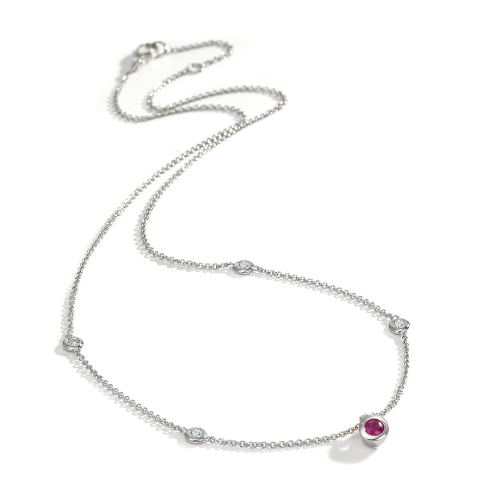 Collier 750/18K witgoud Diamant 0.14 ct, 4 Steen, w-si, Robijn 42-45 cm