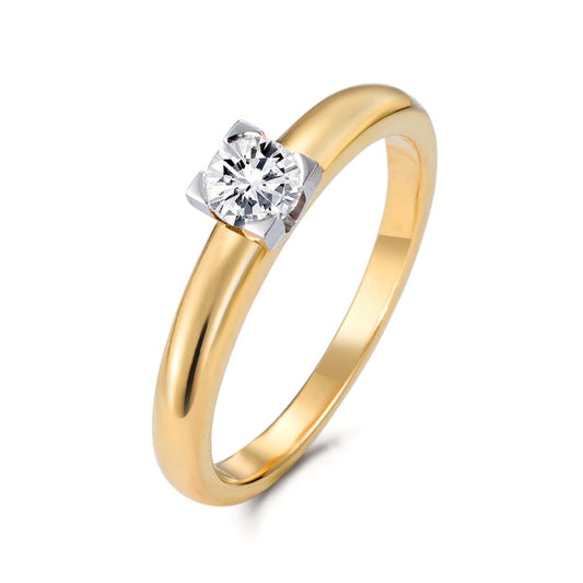 Solitaire ring 750/18K geel goud Diamant 0.30 ct, w-si Bi-color