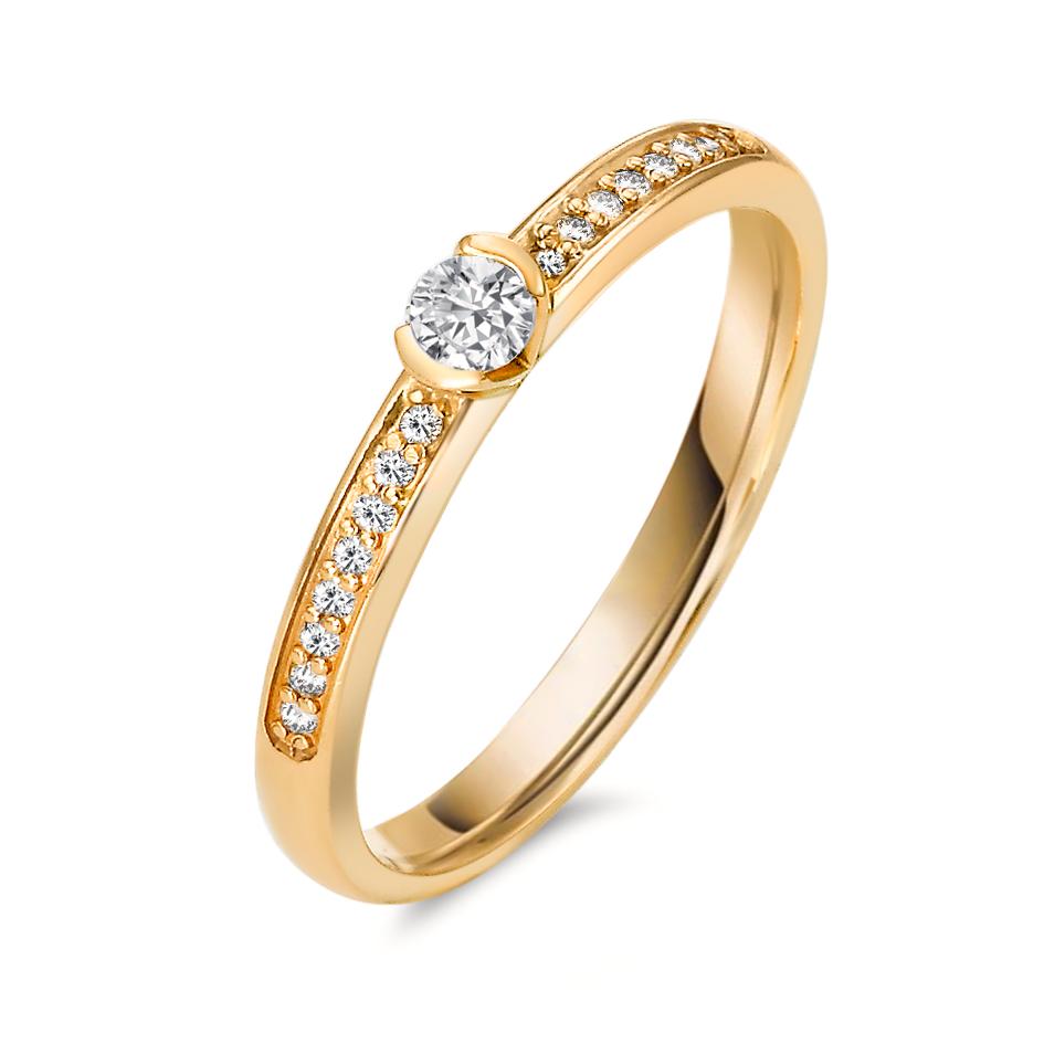Solitaire ring 750/18K geel goud Diamant 0.20 ct, 17 Steen, w-si