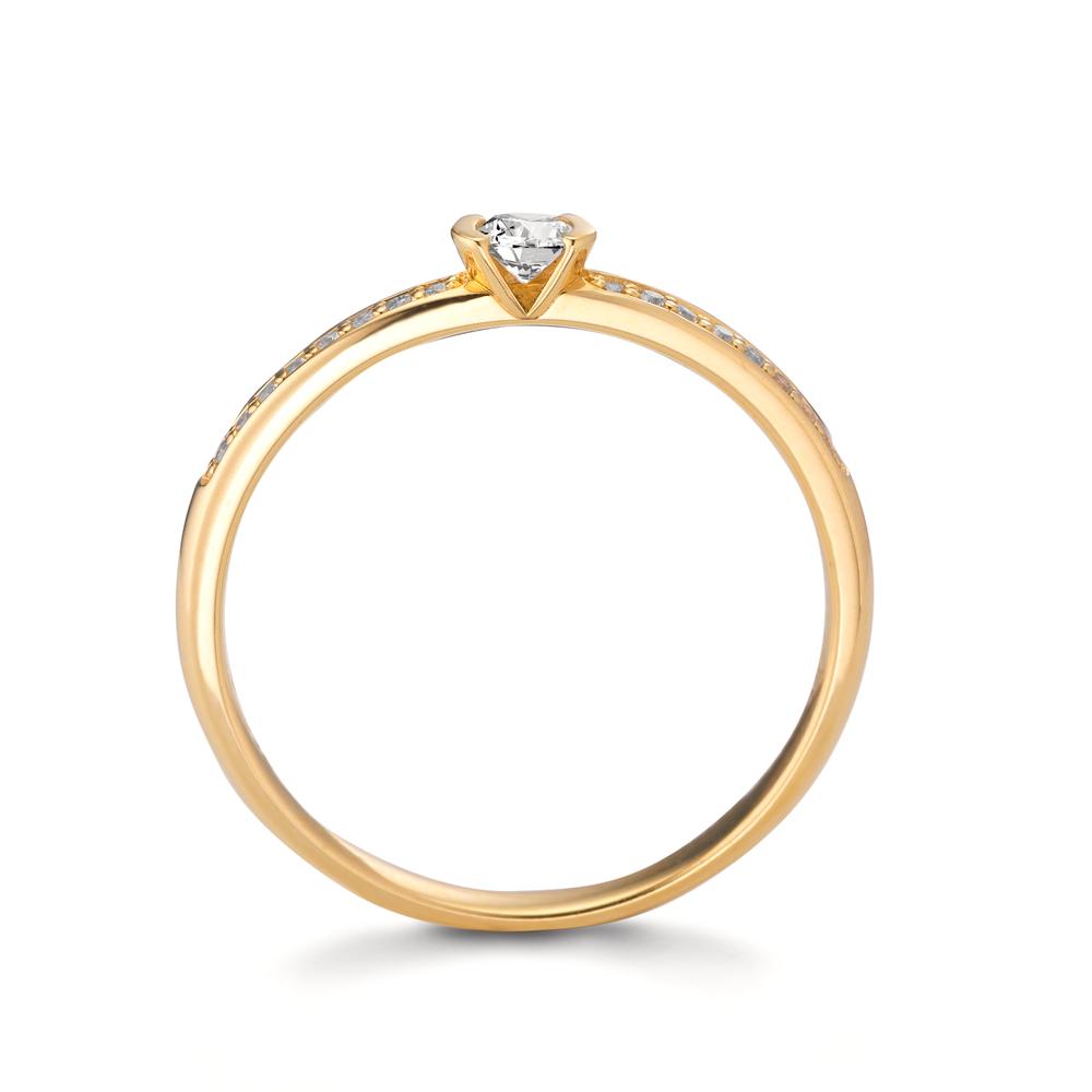 Solitaire ring 750/18K geel goud Diamant 0.20 ct, 17 Steen, w-si