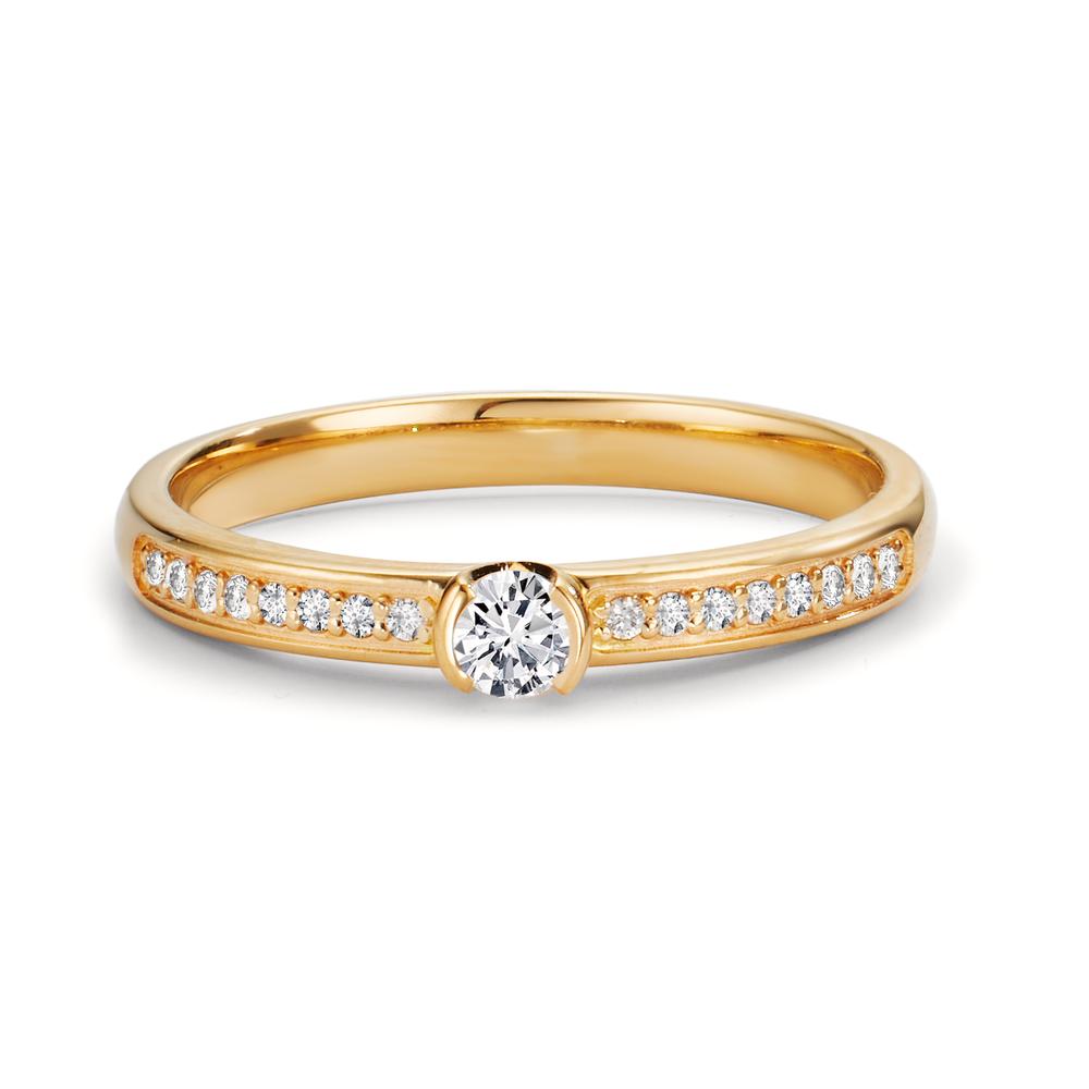 Solitaire ring 750/18K geel goud Diamant 0.20 ct, 17 Steen, w-si