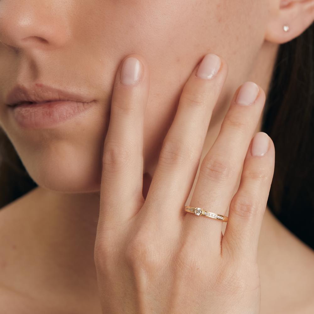 Solitaire ring 750/18K geel goud Diamant 0.20 ct, 17 Steen, w-si