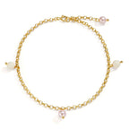 Enkelbanden Brons Verguld [shining Pearls], 4 Parels, 6 mm 26 cm