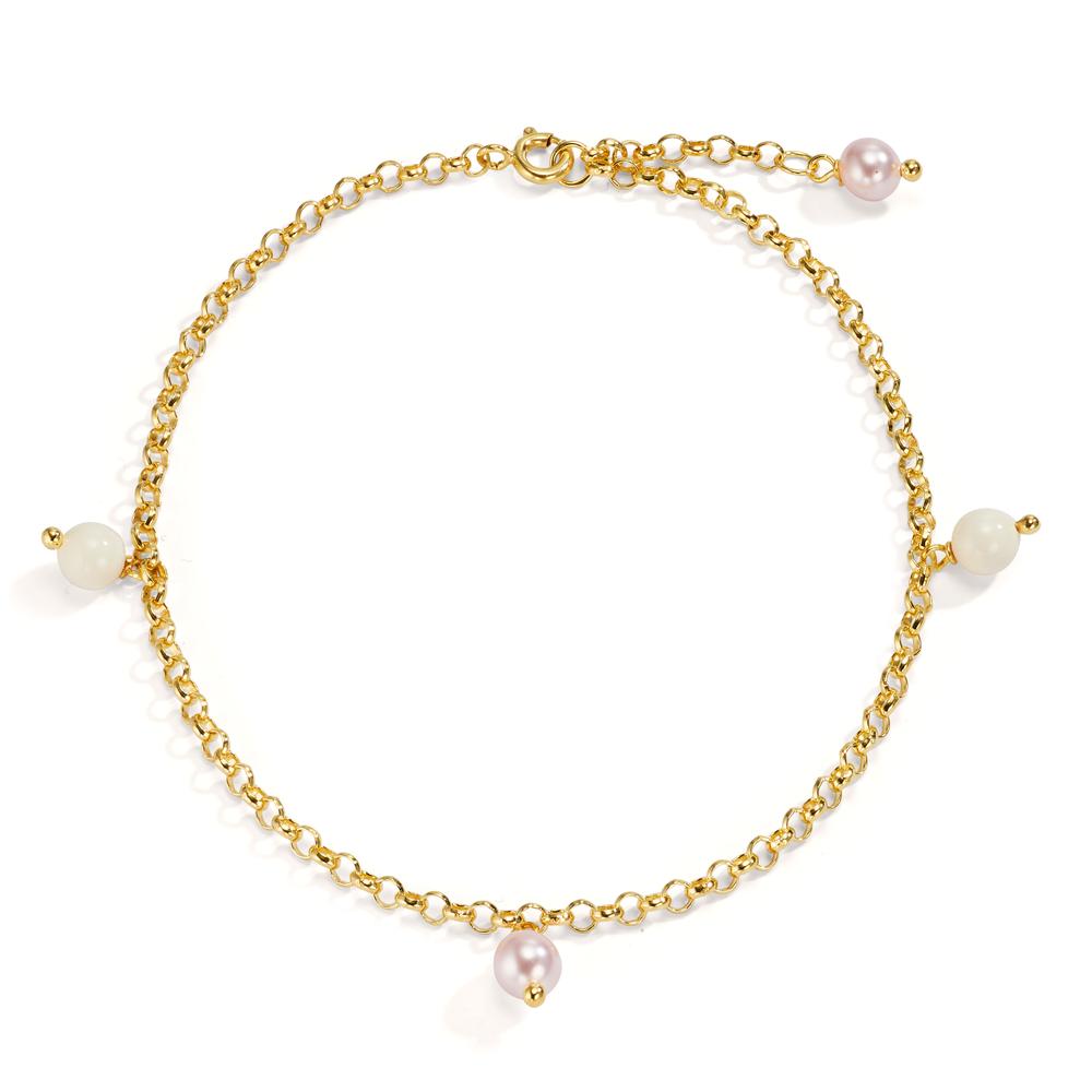 Enkelbanden Brons Verguld [shining Pearls], 4 Parels, 6 mm 26 cm
