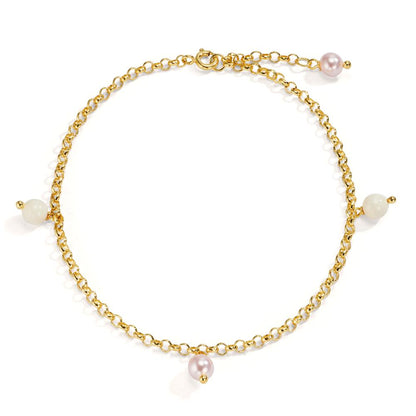 Enkelbanden Brons Verguld [shining Pearls], 4 Parels, 6 mm 26 cm